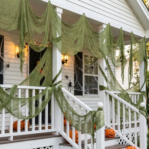 300"x 85" Dark Green Halloween Creepy Cloth, Fine Mesh Creepy Gauze Fabric - Image 6