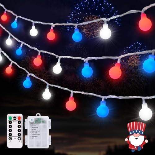 JMEXSUSS 33ft 100 LED Red White and Blue Lights Battery Operated by JMEXSUSS