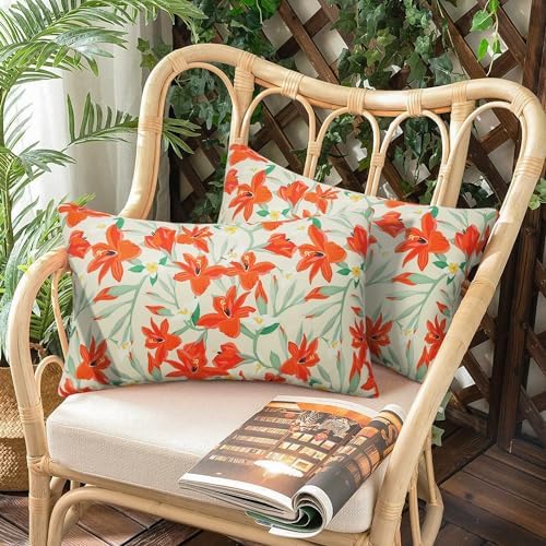 Pyonic Outdoor Pillows Cover Pack of 2 Floral Waterproof Throw Pillow Covers 12X20 inch Outdoor Lumbar Pillows for Patio Furniture Garden Outside Waterproof Throw Pillows - Image 6