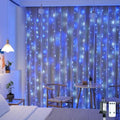 JMEXSUSS 300LED Christmas Curtain Lights Plug in, Blue and White, 9.8x9.8ft by JMEXSUSS