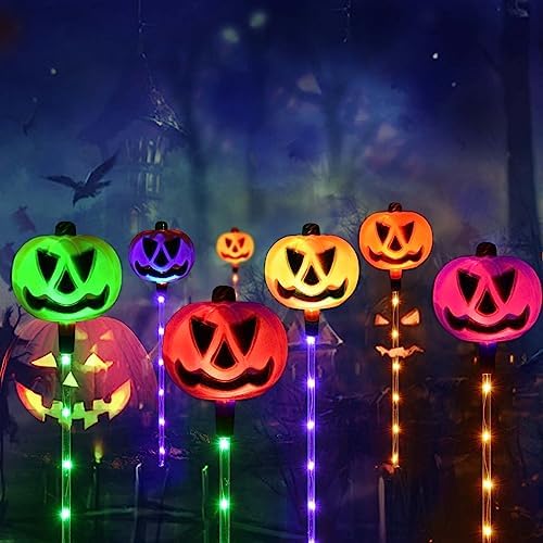 Set of 6 Solar Pumpkin Pathway Lights for Halloween Decorations Outdoor, Color Changing Outdoor Lights, Light up Jack O Lantern Pumpkins Party Porch Yard HLD578 - Image 6