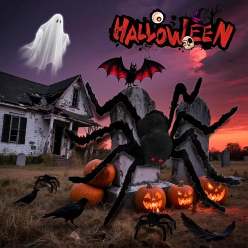 Giant Spider 6.6 Ft + 0.98 Ft*2, Halloween Decorations 78" Fake Halloween Decor Spiders Large, Furry Spiders for Outdoor Indoor Yard Home Costumes Party House Décor, 3 Packs - Image 6