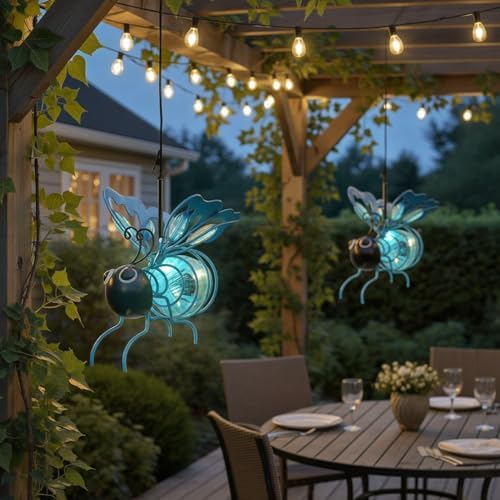 Solar Powered Hanging Bee Light Waterproof Solar-Powered Insect Ornament Suitable for Courtyards, Trees, Porches, and Terraces 2-Pack Blue - Image 7