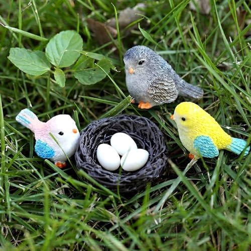 Fairy Garden Accessories, 7 Pieces Birds Resin Figures with Bird's Nest Mushroom, Handmade Miniature Decor, Garden Miniatures Home Outdoor Decors, Perfect DIY Gift - Image 2