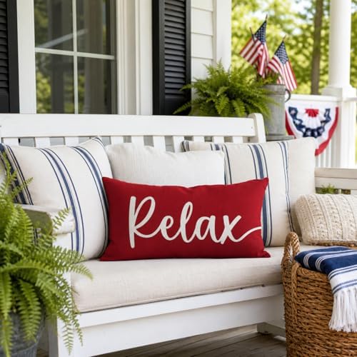 Relax Unwind Lumbar Throw Pillow Covers 12x20 Inch Set of 2, Red - Image 2