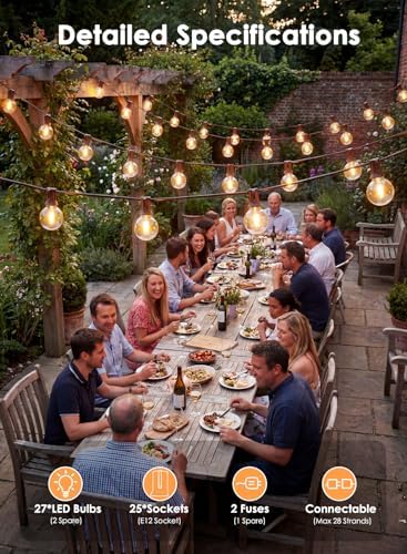 25FT G40 LED Brown Outdoor String Lights with 25 Plastic Shatterproof Bulbs - Image 4