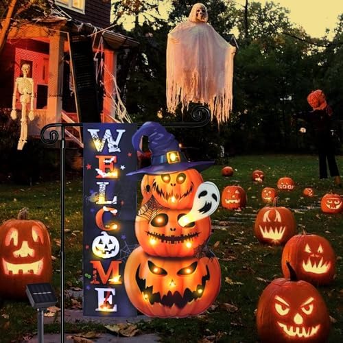 Halloween Lighted Garden Flag, Pumpkin Yard Decor, 12x18 In - Image 2