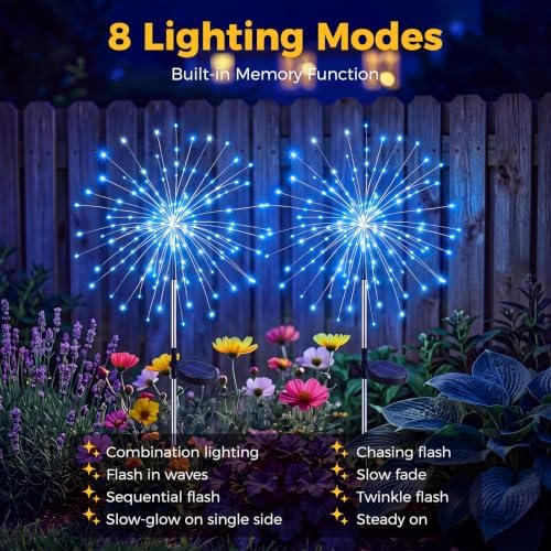 btfarm 2 Pack Solar Garden Lights Outdoor, 8 Modes Firework Lights Outside - Image 2