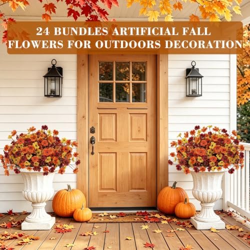 24 Bundles Fall Artificial Flowers for Outdoors Fall Decor UV Resistant - Image 6