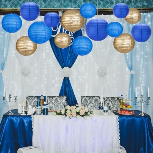 Round Hanging Paper Lanterns Blue Party Decorations 15pcs - Image 4