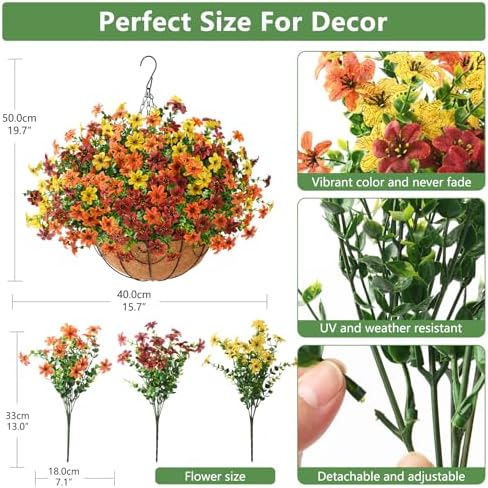 INQCMY Artificial Flowers for Outdoors Fall Hanging Baskets UV Resistant - Image 3