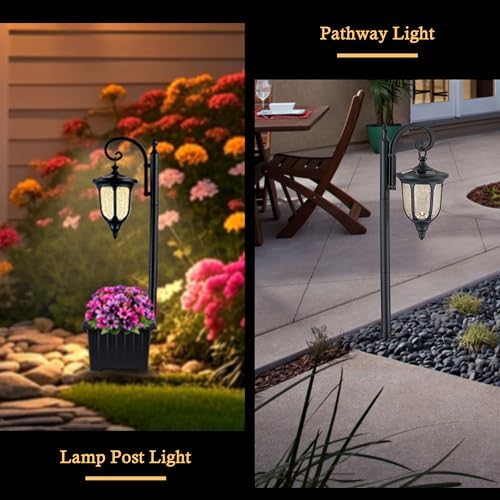 Outdoor Flower Pots Solar Lamp Post Light with Crackle Glass Shade - Image 6