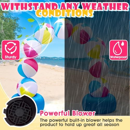 8FT Inflatable Beach Ball Arch Built-in 5 LED Lights Colorful Blow Up Archway for Summer Outdoor Decorations Tropical Luau Carnival Pool Beach Birthday Party Supplies Yard Garden Lawn Photo Backdrop - Image 4