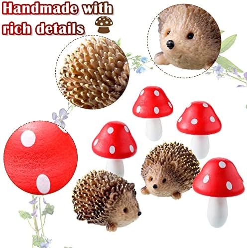 Queekay Fairy Garden Hedgehog Miniature Figurines, Resin Mushroom Decor - Image 3