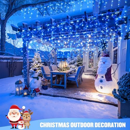 JMEXSUSS 400 LED 38.8 Ft Blue & White Icicle Christmas Lights for Outside - Image 6