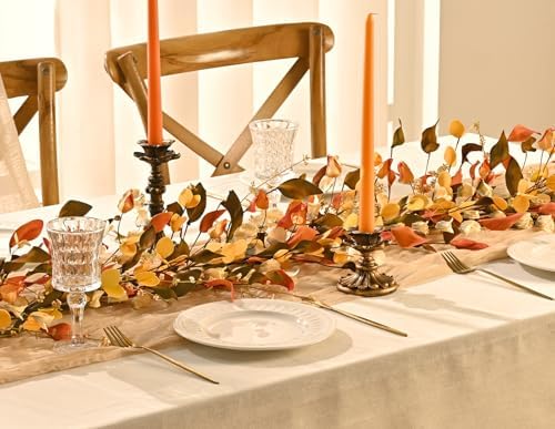 Fall Decor, Fall Garland with Lights, 9FT Autumn Eucalyptus Leaves Lighted Garland Thanksgiving Harvest Festival Decorations for Home Mantle Porch Outdoor Indoor Wedding Table Wall Arch Decor - Image 7