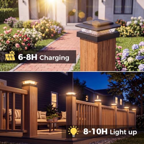 kolpop 4x4 Solar Post Cap Lights Outdoor 4Pack- 3 Color Temperatures& 2 Level Brightness, IP65 Waterproof, 16 LED Black Fence Deck Post Light Solar Powered Only for 4×4/3.5×3.5 Wood/Vinyl Posts - Image 4