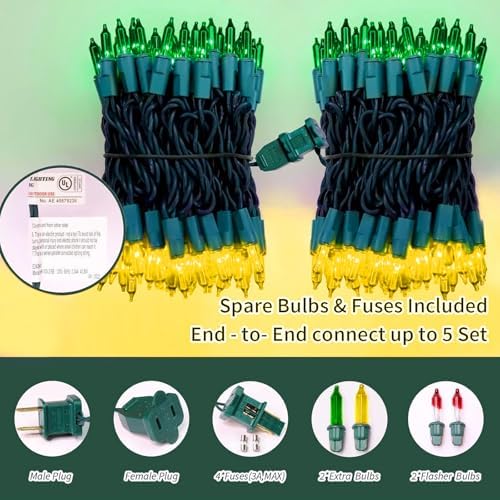 LAMPHOME St. Patrick's Day Mini String Lights, Super-Bright Extendable Green and Yellow Christmas Lights Decoration 100Lights 19.6ft UL Certified Mini Bulb for Outdoor Christmas Tree Decor - Image 2