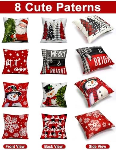 multiwins Christmas Decorations Set of 4 Double-Sided Print Christmas Pillow Covers 18" x 18", with 8 Cute Patterns, Throw Pillow Covers Perfect for Home Christmas Decor - Image 3
