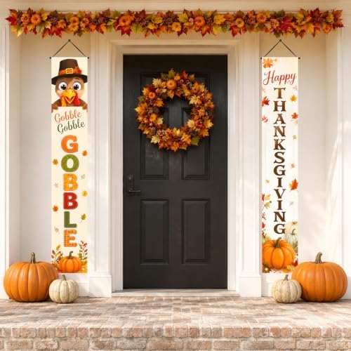 IVN Thanksgiving Turkey Pumpkin Porch Banners 12x71 Inch Set of 2 - Image 7