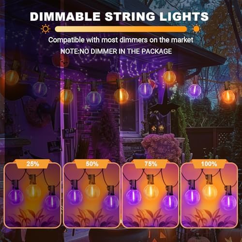 LAMPHOME Orange & Purple ST38 LED Outdoor String Lights,26FT Patio Lights with 12+1 Shatterproof Edison Bulbs,UL Waterproof Connectable Dimmable Hanging Lights for Halloween Backyard Porch Decor - Image 4