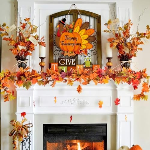 Thanksgiving Decoration Wooden Turkey Pumpkin Door Wreath for Front Door Sign Wall Signs, Thankful Blessed Grateful Pumpkin Sign Hanging for Fall Autumn Harvest Home Halloween Decoration - Image 4