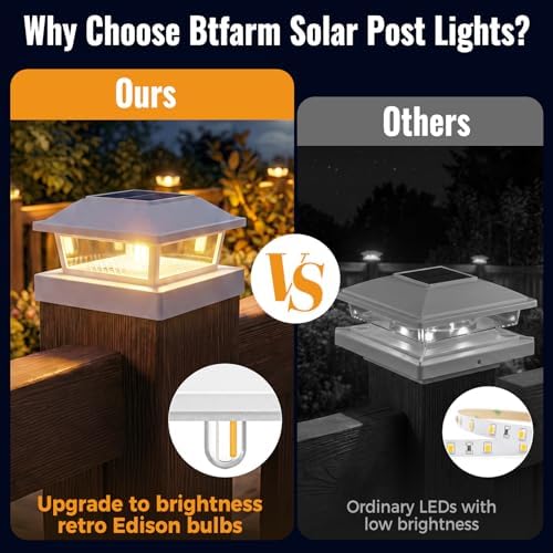 btfarm 4x4 Solar Post Cap Lights, 8 Pack Fence Deck Post Lights, White - Image 2