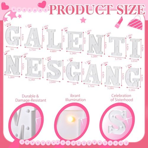 Honoson 14 Pcs Galentines Day Party Decorations Galentines Gang Lights up Sign Girls Ladies Galentine's Day Party Decorations Fireplace Table Decor - Image 2