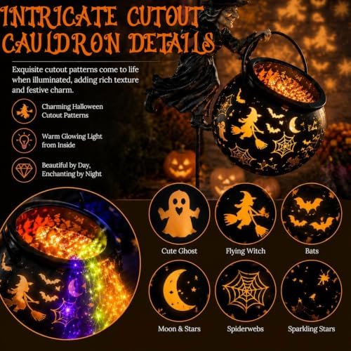 Halloween Decorations Outdoor-Witch Cauldron with Cascading Lights(Black-G) - Image 6