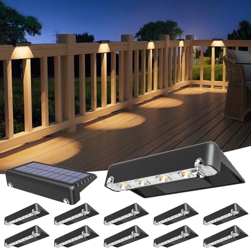 VOLISUN Solar Deck Lights 12 Pack, Warm White Glow LED Large Size Lamp, IP65 Waterproof Step Lights Outdoor for Deck, Step, Fence, Railing, Wall and Stairs (Black) by VOLISUN