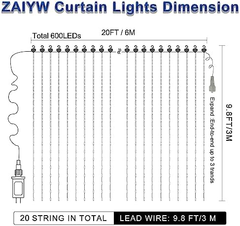 600 LED Curtain Lights 20Ftx10Ft Dual Color Changing Lights with Remote - Image 7