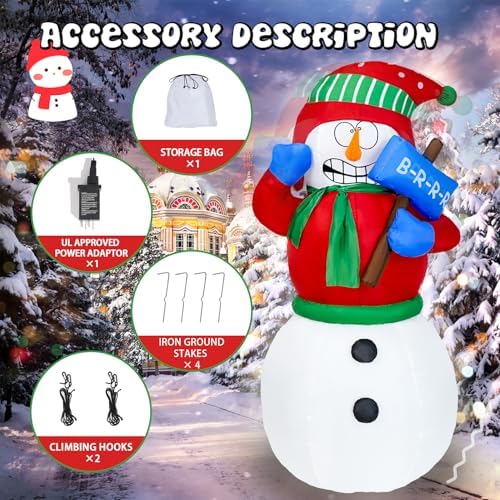 6FT Christmas Inflatable Shivering Snowman Wearing Red Sweater, Animated Shaking Snowman Inflatable with Build-in LED Lights Blow Up Yard Party Decoration - Image 4