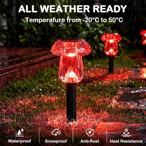 Solar Halloween Lights Outdoor 8 Pack Red Garden Mushroom Decor - Image 4