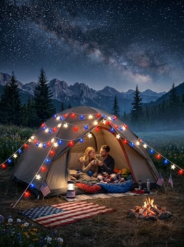 12Ft 4th of July String Lights, 20L LED Red White and Blue Star Lights - Image 5