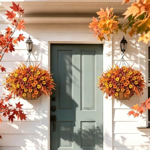 2 Set Artificial Flowers Hanging Baskets for Outdoor Fall Flower for Autumn - Image 6