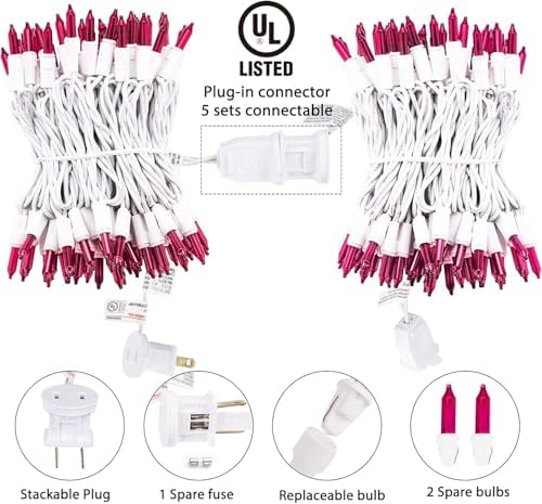 Minetom Pink Christmas Lights 100 Count 20 Feet Incandescent Bulb - Image 5