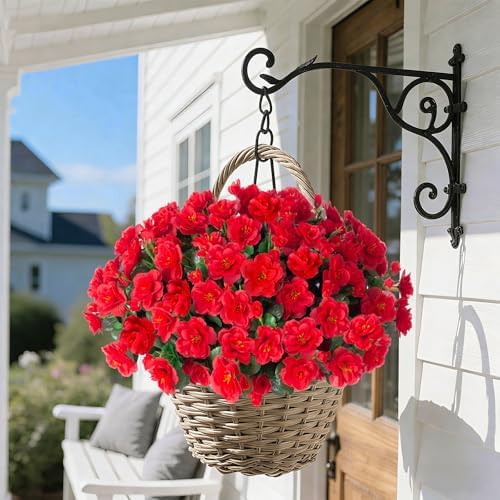 HyeFlora Artificial Fake Flowers for Outdoor Outside Spring Decoration, Fake Silk Red Camellia Flower UV Resistant Realistic Plants for Planter Front Door Porch Patio Table Indoor, 3 Large Bundles - Image 3