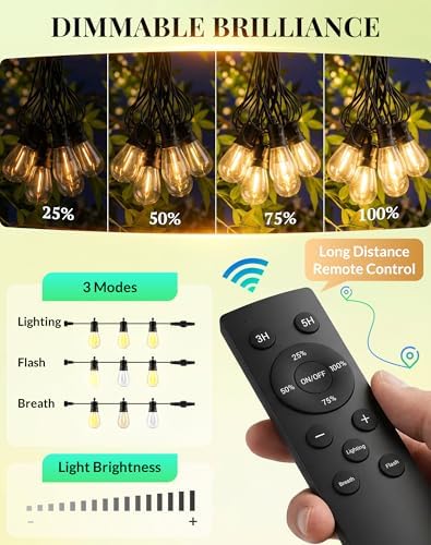 Outdoor String Lights Patio Light - 50Ft Outside Waterproof Dimmable Bulbs - Image 4