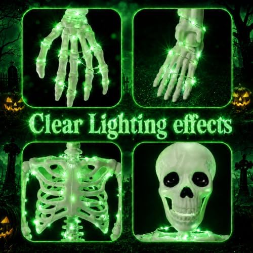 2 Pack Halloween Skeleton Decor 36" Lighted Realistic Skulls (Green) - Image 4
