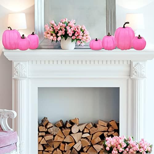 7 Pcs Assorted Sizes Hot Pink Artificial Pumpkins Fall Decorative Pumpkins Deep Pink Foam Pumpkins for Gifts Fall Halloween Thanksgiving Wedding Baby Shower Farmhouse Table Centerpiece Mantel Decor - Image 6