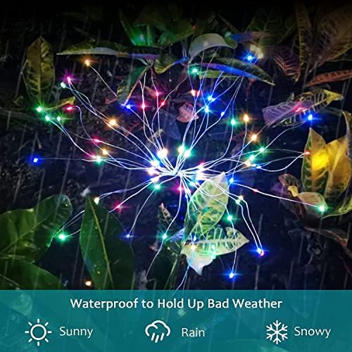 JJGoo Solar Firework Lights, 2 Pack 180 LEDs 2 Lighting Modes Solar Lights Outdoor Waterproof for Garden Patio Walkway Pathway Party Wedding Christmas Decorative - Colorful - Image 3