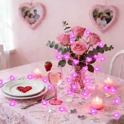 Pink Heart Fairy Lights Battery Operated 10FT 30LED Valentines String Light - Image 3