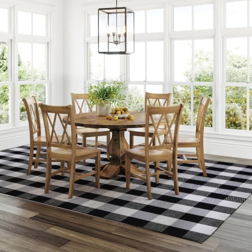 Buffalo Plaid Area Rug 5x7 Ft, Black White Indoor Outdoor Rug - Image 7