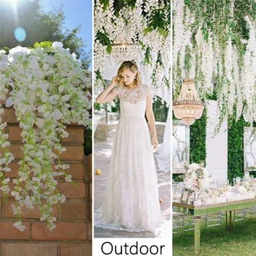 36Pcs Artificial Wisteria Flowers 3.6 Feet/Piece White Dense Artificial Fake Wisteria Vine Ratta Hanging Garland Silk Flowers String Home Party Wedding Decor(White-Dense) - Image 5