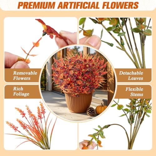 Alupssuc 24Pcs Artificial Fall Flowers for Outdoors Decor, Fake Mums Plants - Image 4