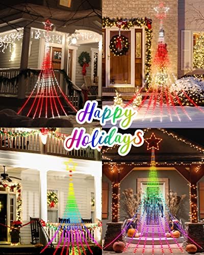 Outdoor Christmas Decorations Lights with Star, Smart DIY Custom Display 11.8Ft 100 Modes Yard Waterfall Tree String Lights, App Control 344LED RGB Color Changing Music Timer for Xmas Tree Lawn Decor - Image 5