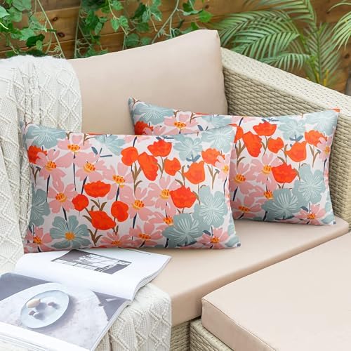 Pyonic Floral Outdoor Lumbar Pillows Covers 12x20 inch Waterproof Spring Summer Decor Outdoor Pillows for Patio Furnture Garden Bench Porch - Image 6