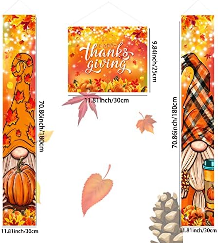 Fall Decorations - Happy Thanksgiving Fall Porch Decoration Hanging Banner Pumpkin Gnome Front Porch Sign for Fall Thanksgiving Decorations Background Sign - Image 2