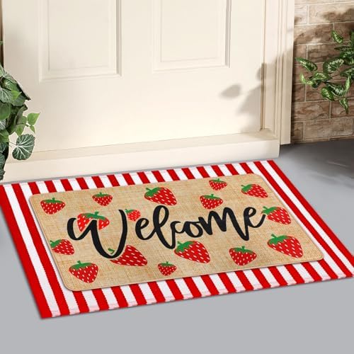 Tinideya 2 Pcs Strawberry Door Mat Set, Outdoor Welcome Front Mat - Image 5