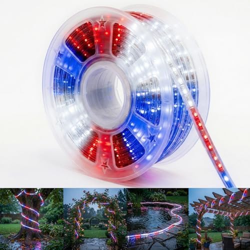 100ft Rope Lights For Outside,Connectable Flexible Tube Lights with 8 Modes Controller, Waterproof Red/Blue/White LED Rope Lighting for Deck,Garden,Pool,Patio,Bedroom,Indoor & Outdoor Landscape Light by CHORLED
